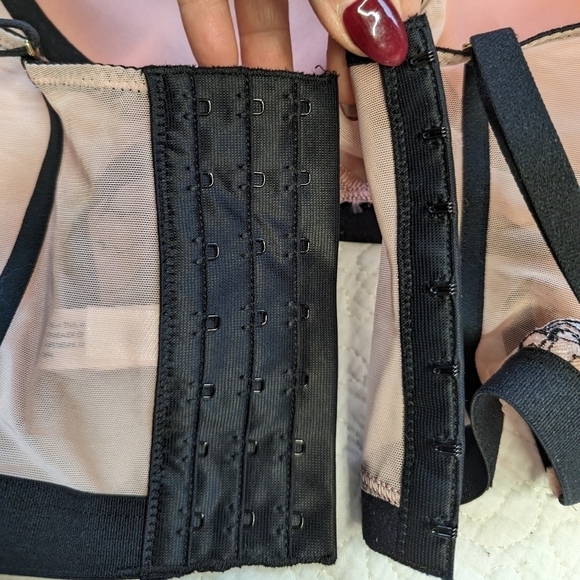 Auden Long line Bra Bustier Sheer Pink Mesh with Floral Lace M coquette - Picture 5 of 7